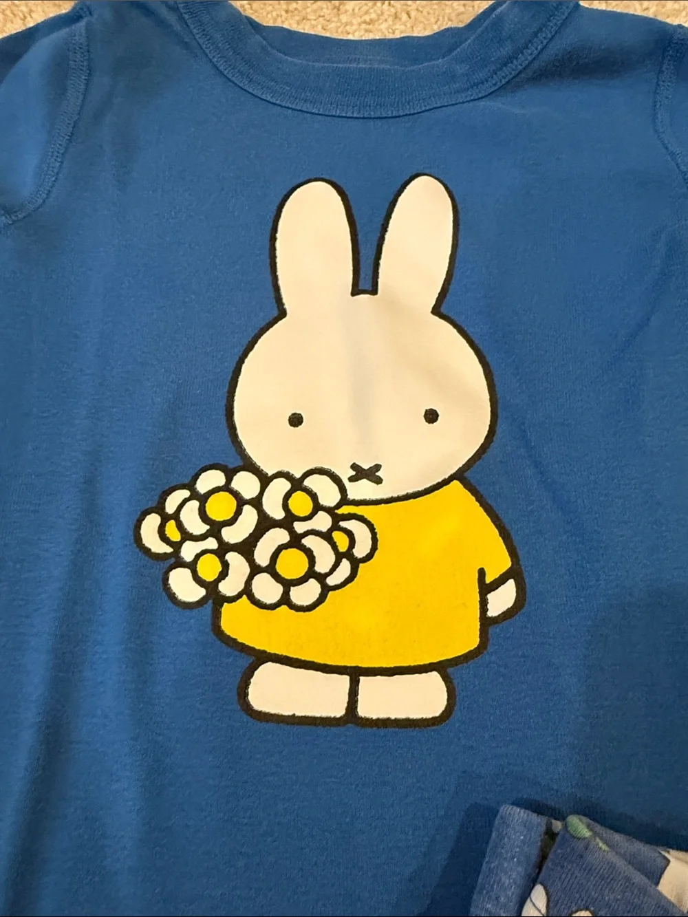 Hanna Andersson Miffy Blue Bunny Print Kids Pajama Set with Yellow, size 6